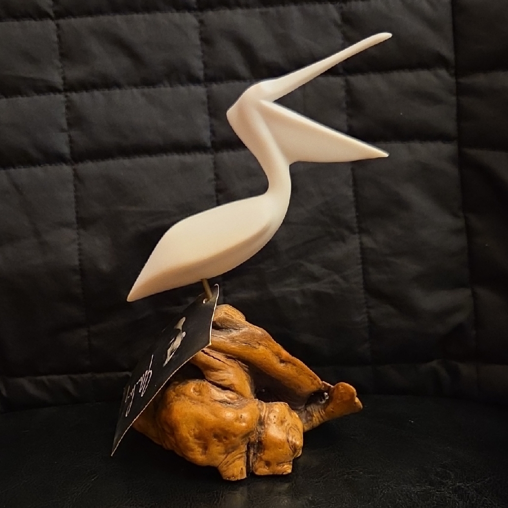 Vintage John Perry Pelican Sculpture on Burlwood Base